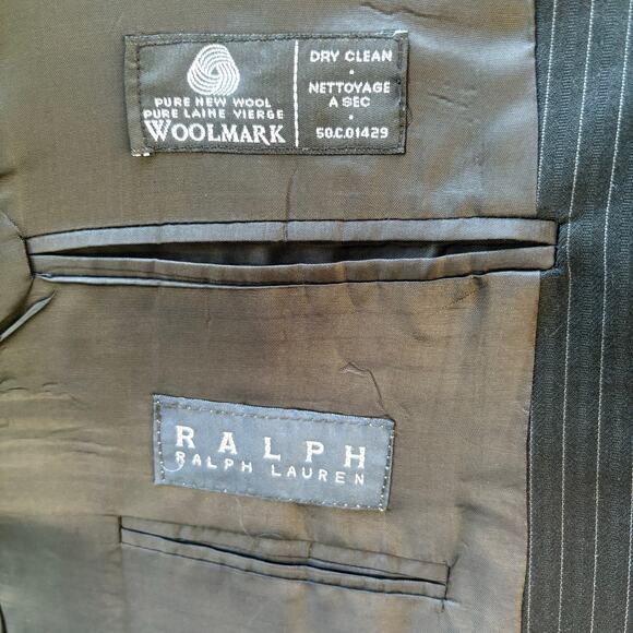 Ralph Lauren Sport Coat Jacket Chest 48” Black Wool Pinstripe Single Breasted - Picture 11 of 13